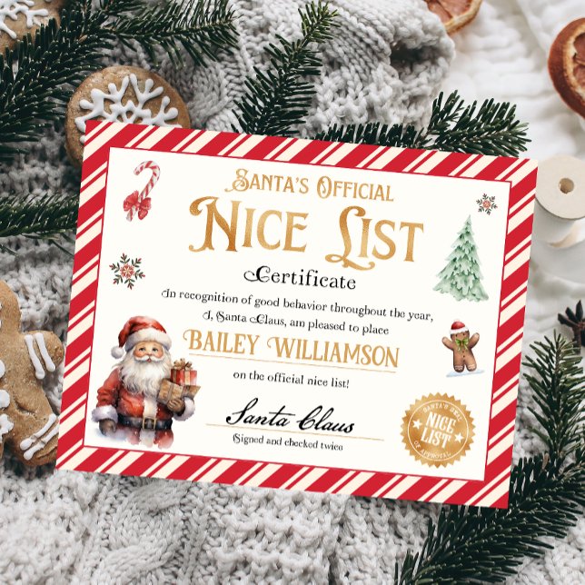 Personalisiertes Nice-Zertifikat vom Weihnachtsman (Nice List Official Santa Claus Certificate )