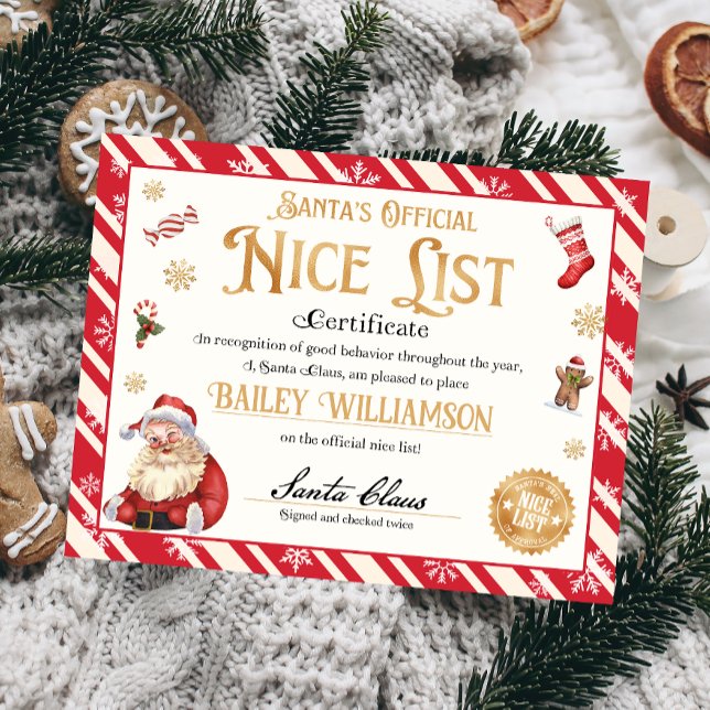 Personalisiertes Nice-Zertifikat vom Weihnachtsman (Nice List Official Santa Claus Certificate )