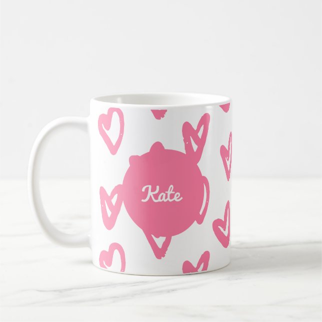 Personalisiertes niedlich rotes Herzmuster Kaffeetasse (Links)