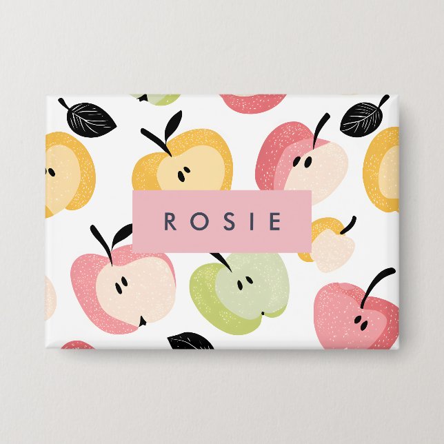 Personalisiertes, Niedliches Apfelmuster Button (Vorderseite)