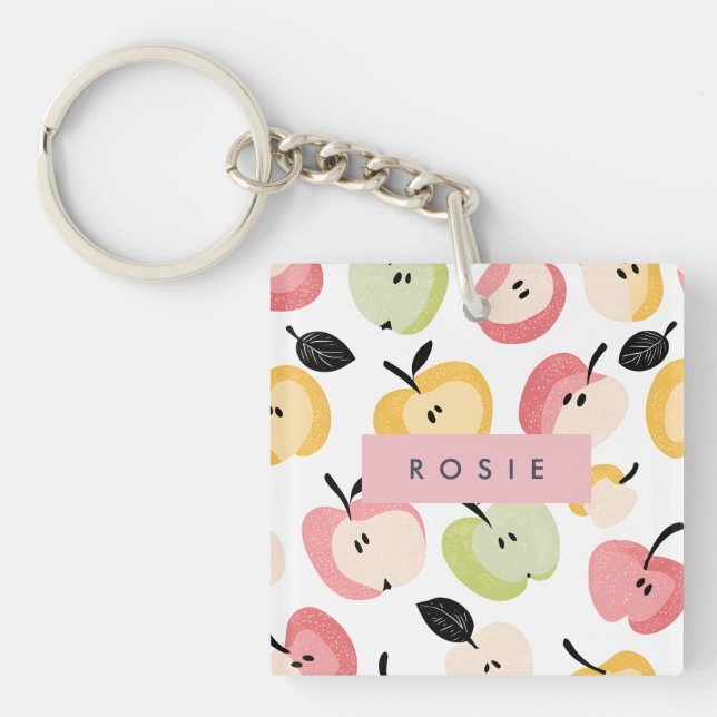 Personalisiertes, Niedliches Apfelmuster Schlüsselanhänger (Vorderseite)