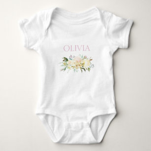 Personalisiertes Niedliches Aquarell Blumenrosa Baby Strampler