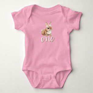 Personalisiertes Niedliches Aquarell Bunny 1. Gebu Baby Strampler