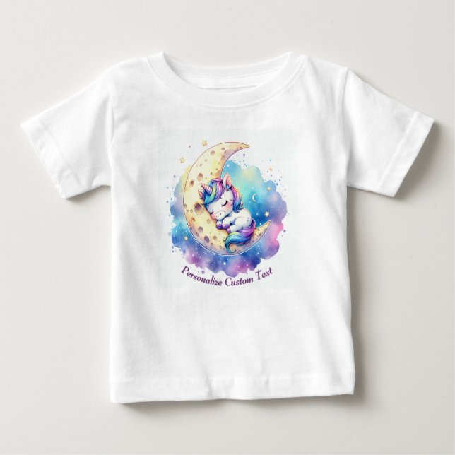 Personalisiertes Niedliches Baby Einhornschlafen a Baby T-shirt (Vorderseite)