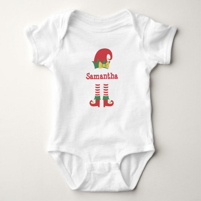 Personalisiertes Niedliches Baby Elf Weihnachtsfei Baby Strampler (Vorderseite)