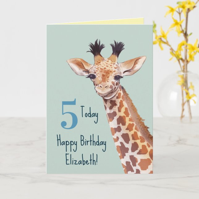 Personalisiertes Niedliches Baby Giraffe Geburtsta Karte (Gelbe Blume)