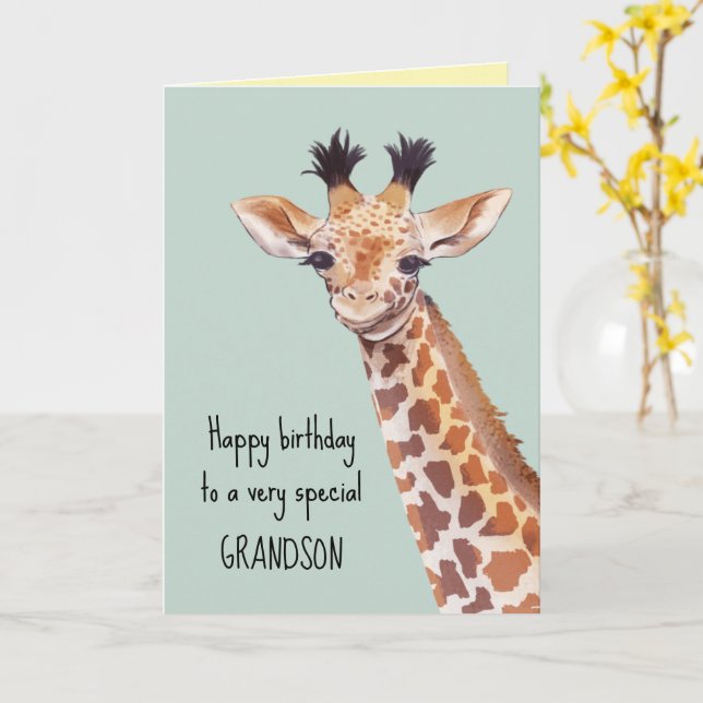 Personalisiertes Niedliches Baby Giraffe Geburtsta Karte (Gelbe Blume)