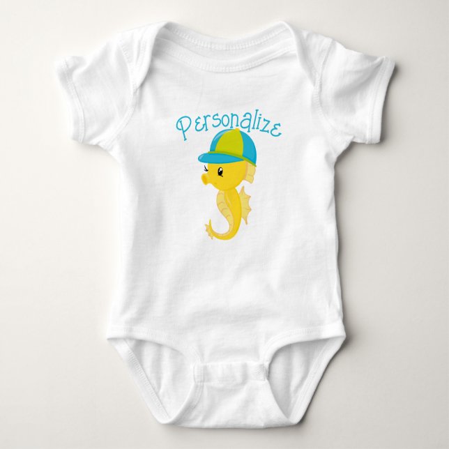Personalisiertes Niedliches Baby Seepferd Babydusc Strampler (Vorderseite)