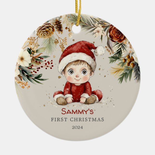 Personalisiertes Niedliches Baby's First Christmas Keramik Ornament (Vorne)