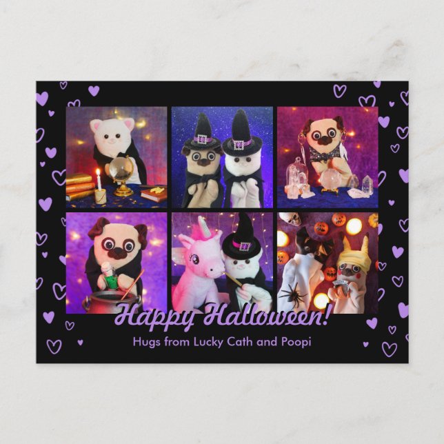 Personalisiertes Niedliches Black Hearween Hallowe Postkarte (Vorderseite)
