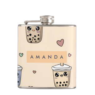 Personalisiertes Niedliches Boba-Teppichmuster Flachmann