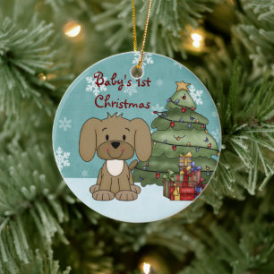Personalisiertes Niedliches Brown Dog Baby's 1. We Keramikornament