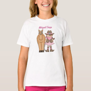 Personalisiertes Niedliches Brünettes Cowgirl und  T-Shirt