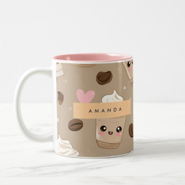Personalisiertes Niedliches Cappuccino-Muster Zweifarbige Tasse (Links)