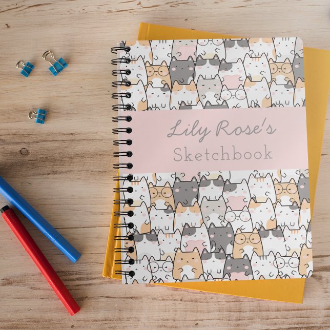 Personalisiertes Niedliches Cat Pattern Sketchbook Notizbuch (Von Creator hochgeladen)