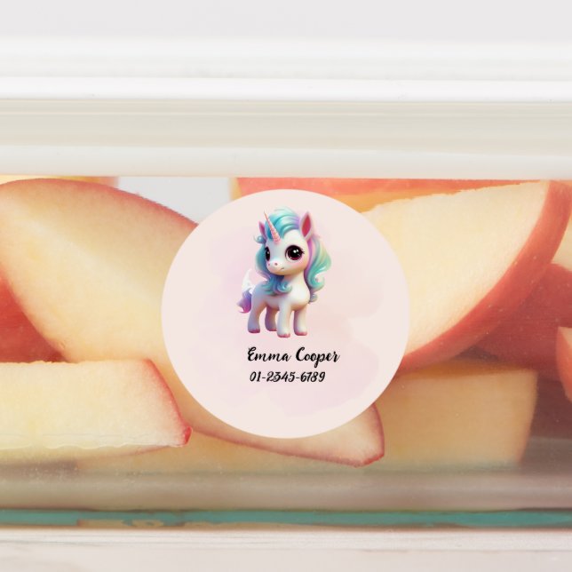 Personalisiertes Niedliches Einhorn, Name, Telefon Etiketten (Befestigt)