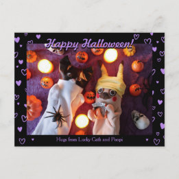 Personalisiertes Niedliches Halloween Lila Hearts Postkarte
