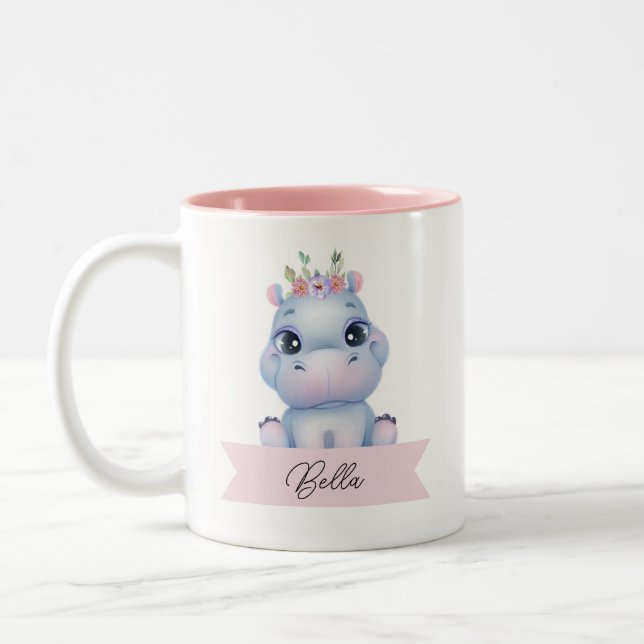 Personalisiertes niedliches Hippo Zweifarbige Tasse (Links)
