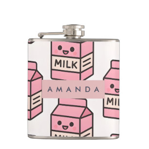 Personalisiertes Niedliches Kawaii Pink Milk Karto Flachmann