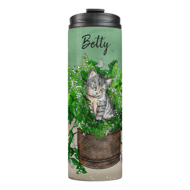 Personalisiertes Niedliches Kitten in Catnip Pot Thermosbecher (Vorderseite)