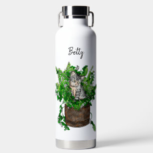 Personalisiertes Niedliches Kitten in Catnip Pot Trinkflasche
