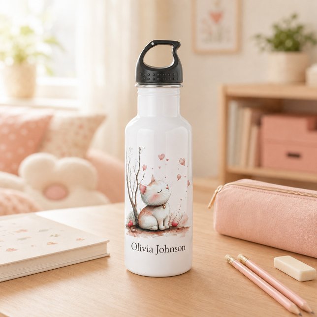 Personalisiertes Niedliches Kitten mit Herz Edelstahlflasche (Personalized Cute Kitten with Hearts Stainless Steel Water Bottle)