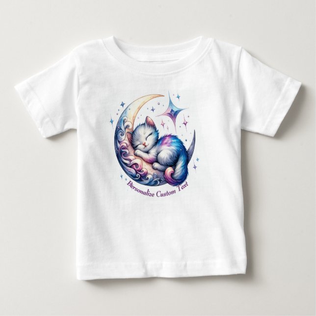 Personalisiertes Niedliches Kitten Schlafen auf ei Baby T-shirt (Vorderseite)