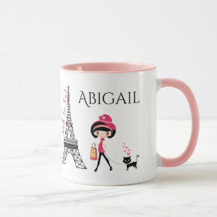 Personalisiertes Niedliches Mädchen und Katze Eiff Tasse