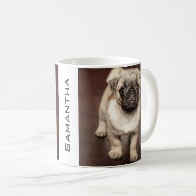 Personalisiertes niedliches Mops-Welpen-Foto Kaffeetasse (VorderseiteRechts)