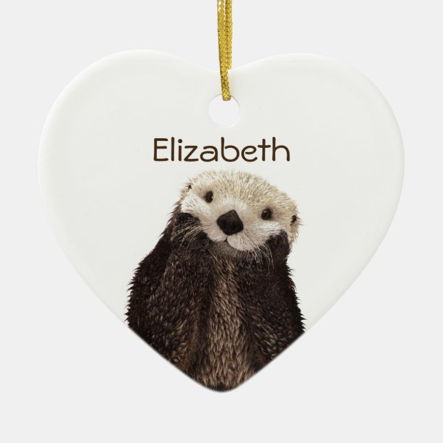 Personalisiertes Niedliches Otter zeichnend Keramik Ornament (Vorne)