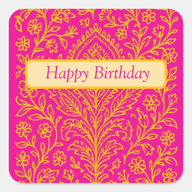 Personalisiertes Niedliches Paisley Floral Print N Quadratischer Aufkleber (Vorderseite)