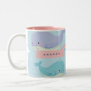 Personalisiertes Niedliches Pastelwal und Regenbog Zweifarbige Tasse