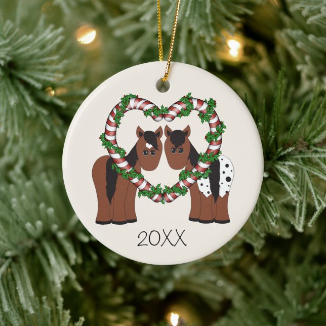 Personalisiertes Niedliches Pferd Weihnachten Keramikornament (Baum)