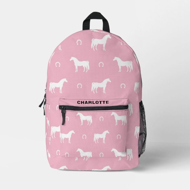 Personalisiertes Niedliches Pferdemuster Rosa Bedruckter Rucksack (Vorderseite)