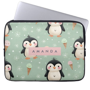 Personalisiertes Niedliches Pinguin & Ice Creme Mu Laptopschutzhülle