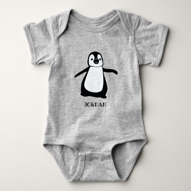 Personalisiertes niedliches Pinguin-Illustrationsb Baby Strampler (Vorderseite)