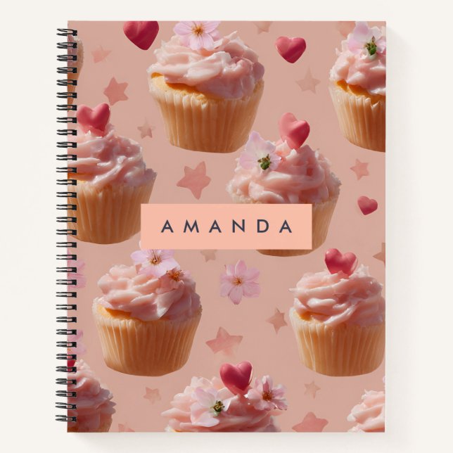 Personalisiertes Niedliches Pink Cupcake Muster Notizbuch (Vorderseite)