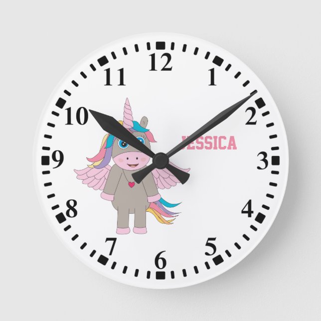 Personalisiertes Niedliches Rainbow Unicordesign Runde Wanduhr (Vorderseite)