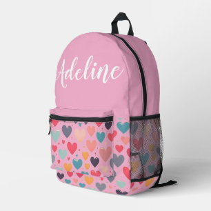 Personalisiertes niedliches Rosa mit bunten Herzen Bedruckter Rucksack