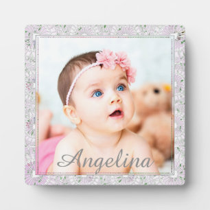 Personalisiertes niedliches Rosa und Grau Baby Fot Fotoplatte