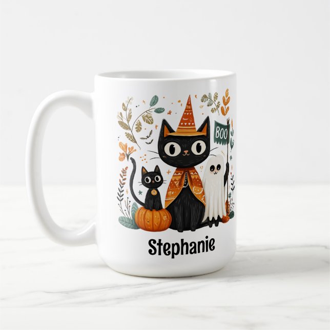 Personalisiertes Niedliches Schwarzes Katzen und G Kaffeetasse (Links)