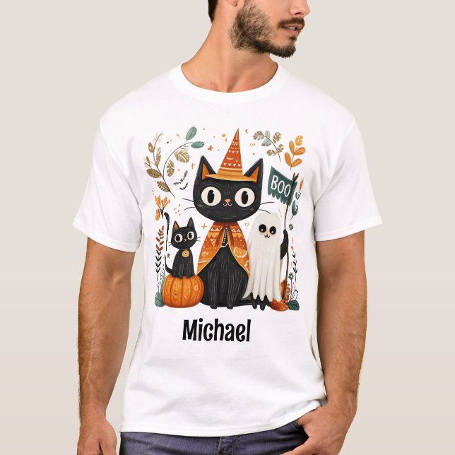 Personalisiertes Niedliches Schwarzes Katzen und G T-Shirt (Vorderseite)