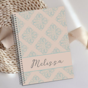 Personalisiertes Niedliches Soft Blue Creme Damask Notizbuch