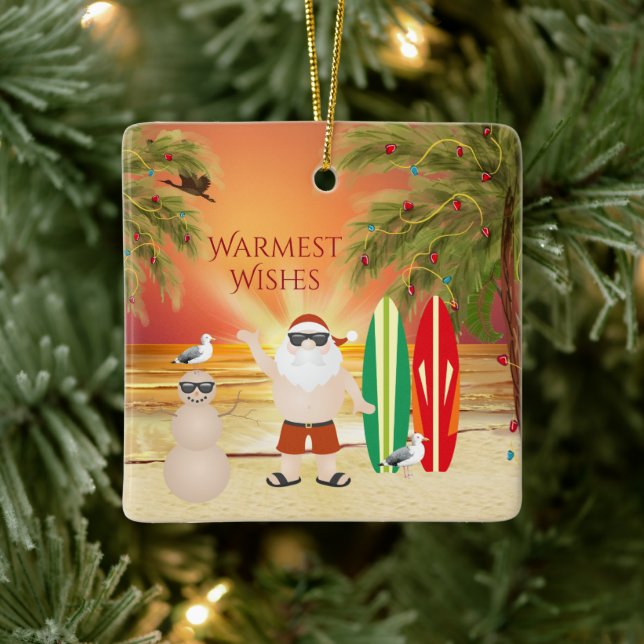 Personalisiertes Niedliches Surfen Weihnachten Keramikornament (Baum)
