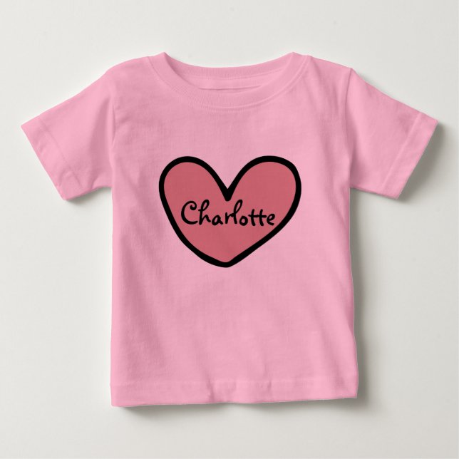 Personalisiertes Niedliches süßes Herz Muster Baby T-shirt (Vorderseite)