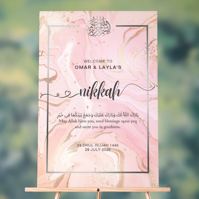 Personalisiertes Nikkah Begrüßungszeichen - Rose Acrylschild (Neutral)