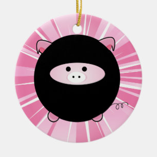 Personalisiertes Ninja Pig in Pink Keramikornament
