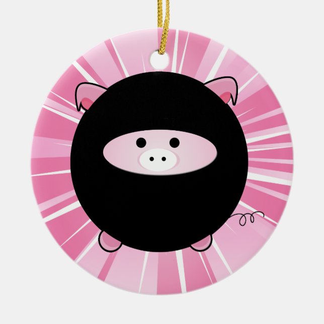 Personalisiertes Ninja Pig in Pink Keramikornament (Vorne)