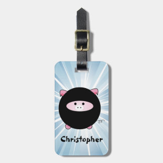 Personalisiertes Ninja Schwein auf Blau Gepäckanhänger