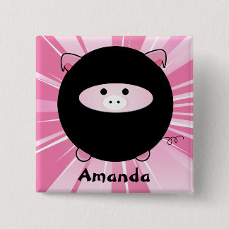 Personalisiertes Ninja-Schwein in Rosa Button